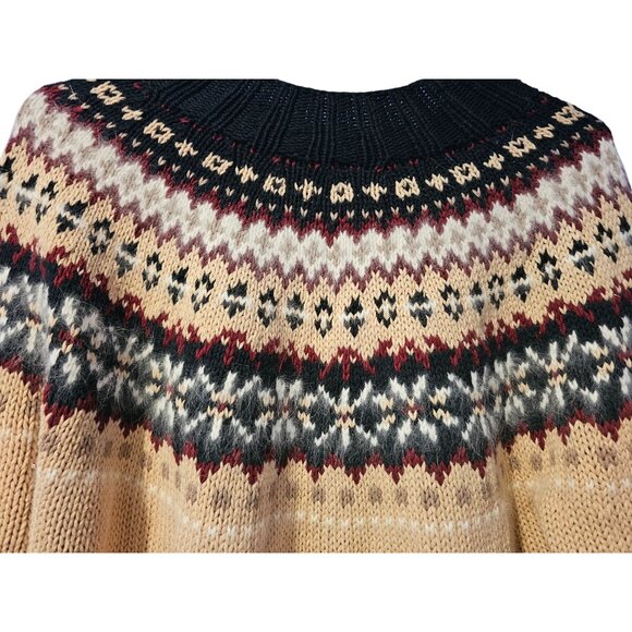 Marisa Christina Sweater Hand Knit Fair Isle Tan Black Ramie Cotton Zip Up - Picture 7 of 15